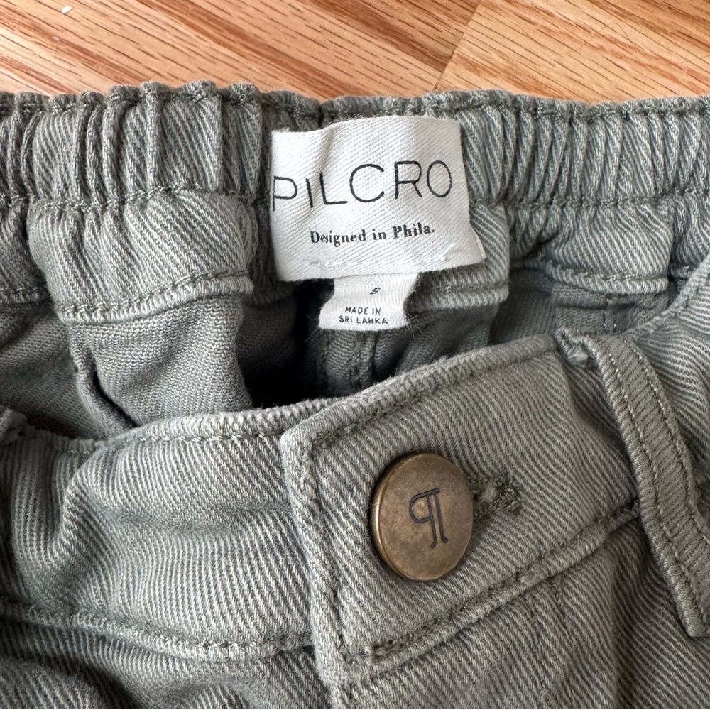 Pilcro Breaker Wide Leg Cotton Pants Olive Green Elastic Waist - Size Small - Picture 6 of 7